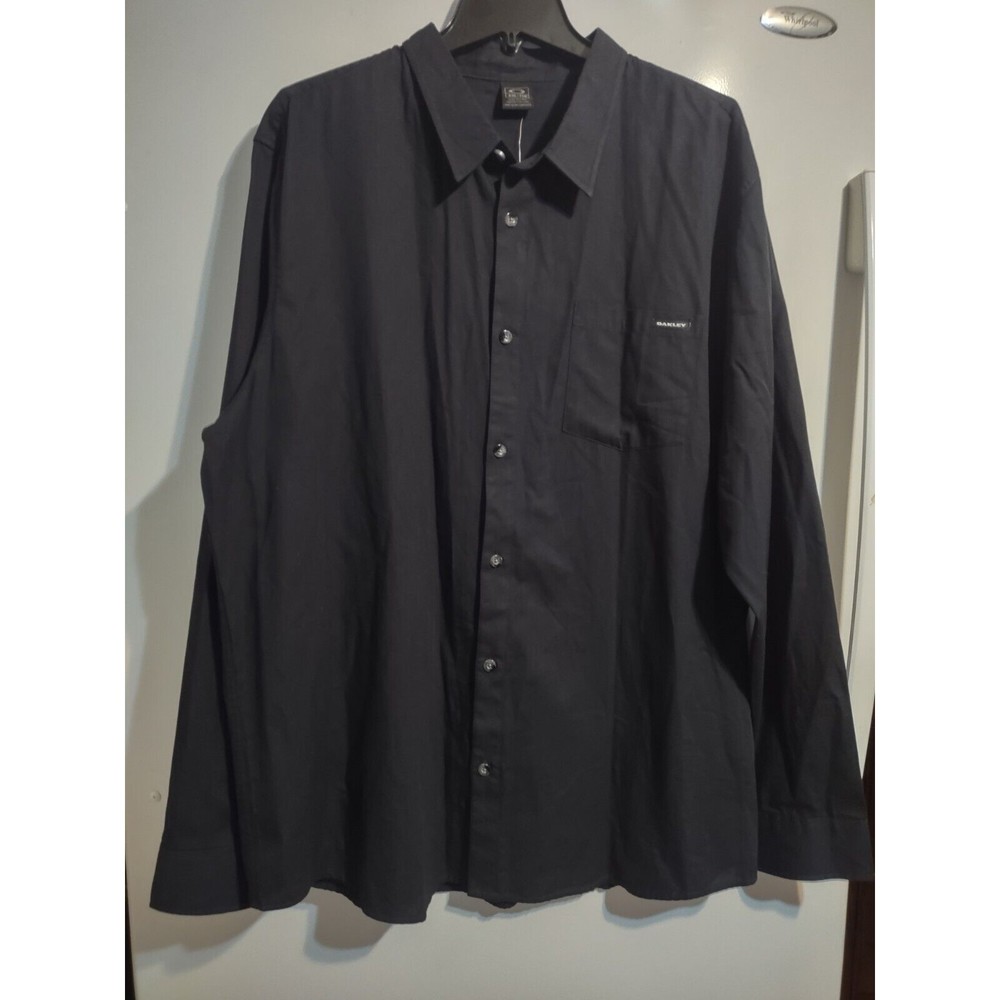 NWT Oakley Mens Black Button Down Dress Shirt Solid Woven Long Sleeve XXL